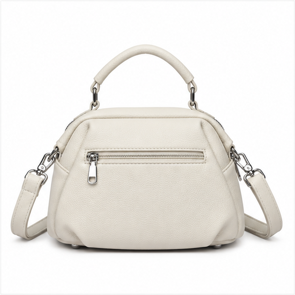Elegant White Pebbled Leather Top Handle Handbag-2