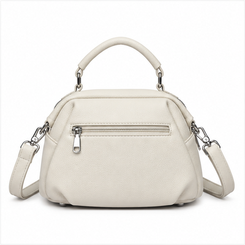Elegant White Pebbled Leather Top Handle Handbag-2