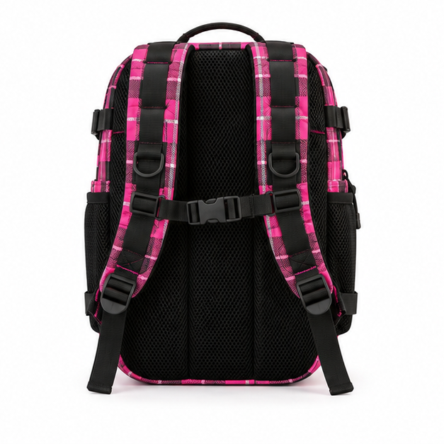 Pink Plaid Tactical Backpack with Pockets-2
