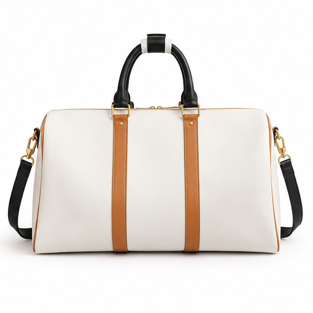 White Contrast Trim Travel Duffle Bag-2