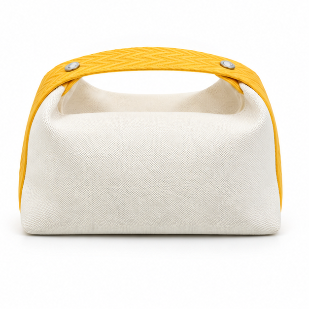 Yellow Strap Cream Canvas Handbag Tote-2