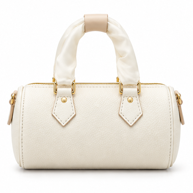 Ivory Barrel Handbag With Gold Hardware-2