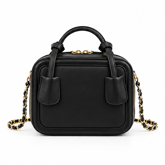 Black Structured Chain Strap Handbag Purse-2