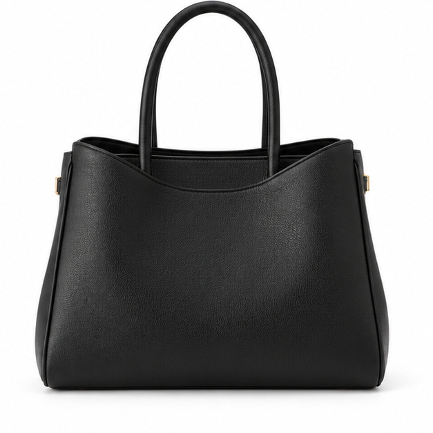 Elegant Black Structured Leather Tote Handbag-2