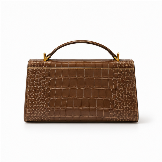 Crocodile Embossed Structured Brown Top Handle-2