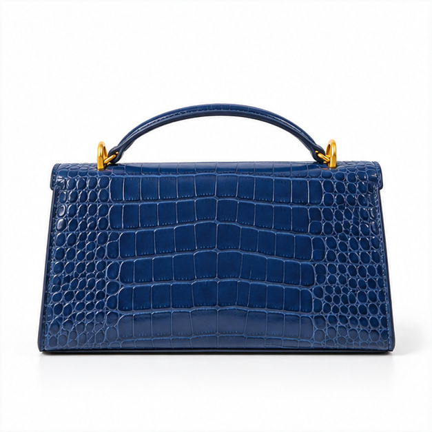 Navy Croc Embossed Structured Handle Handbag-2
