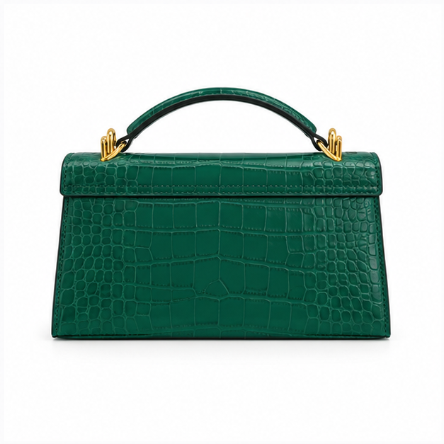 Emerald Croc Embossed Top Handle Handbag-2