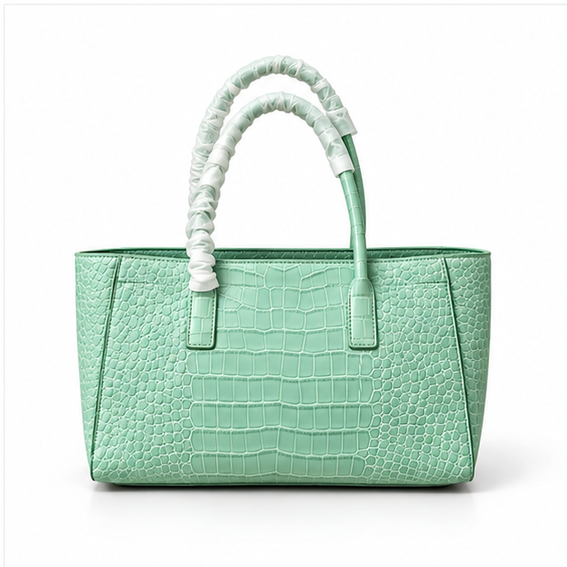 Mint Crocodile Texture Structured Tote Bag-2