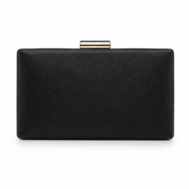 Elegant Black Textured Rectangular Clutch Bag-2