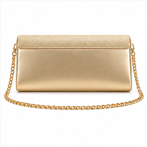 Gold Envelope Clutch With Chain Strap-2