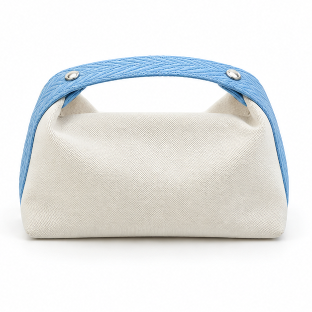Sky Blue Strap Cream Canvas Handbag Tote-2