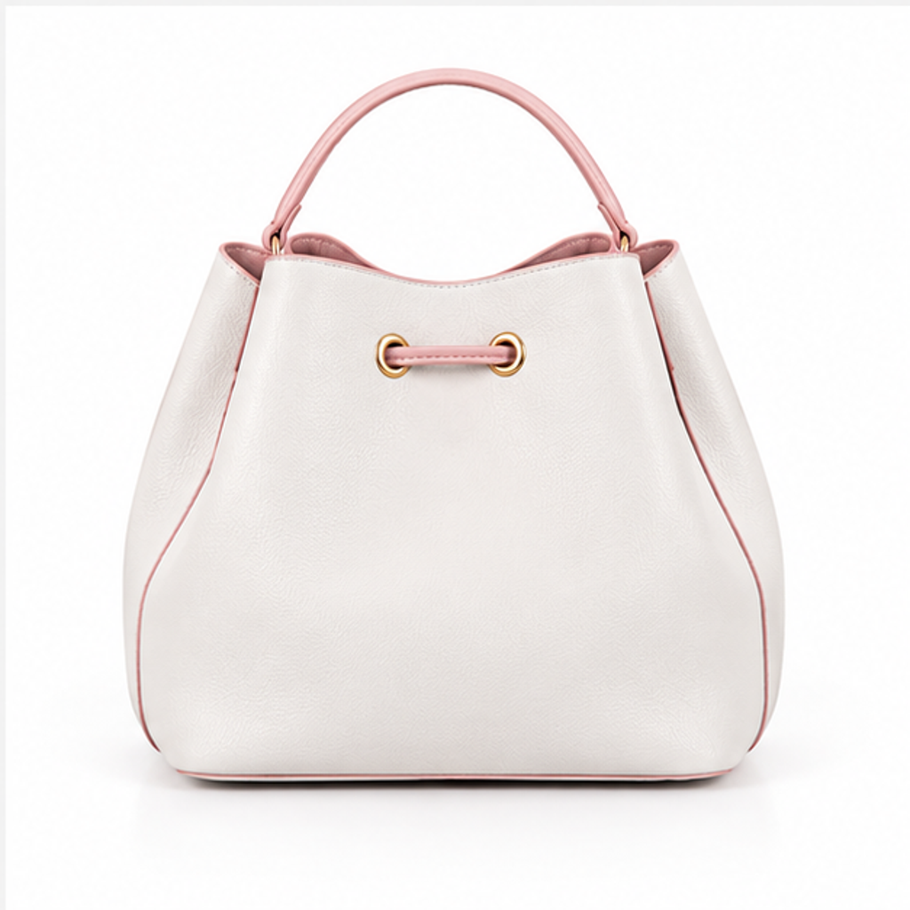 White Pink Drawstring Bucket Handbag Set-2