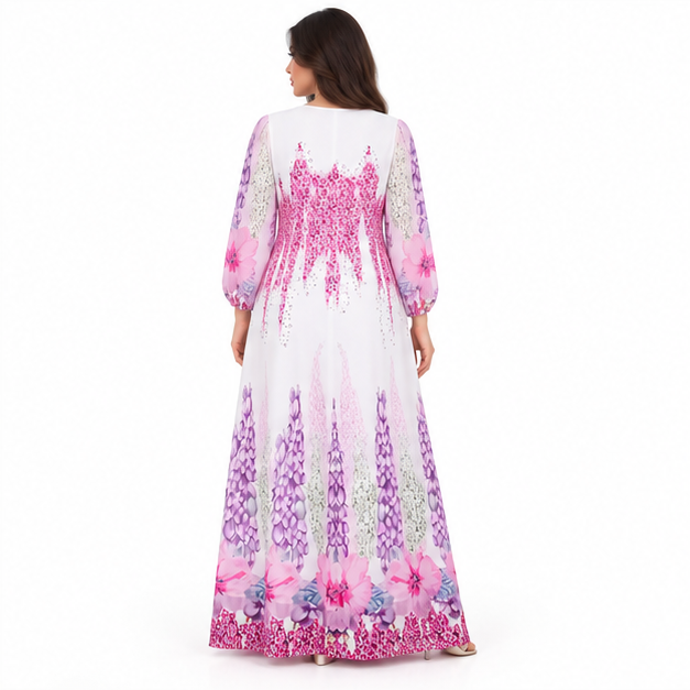 White Kaftan With Rose Red Florals-4