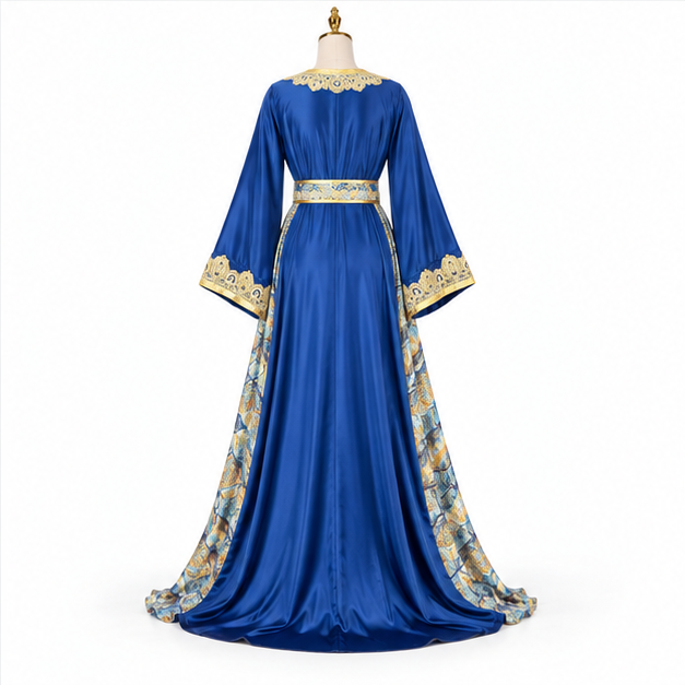 Royal Blue Embroidered Luxury Kaftan Dress-2