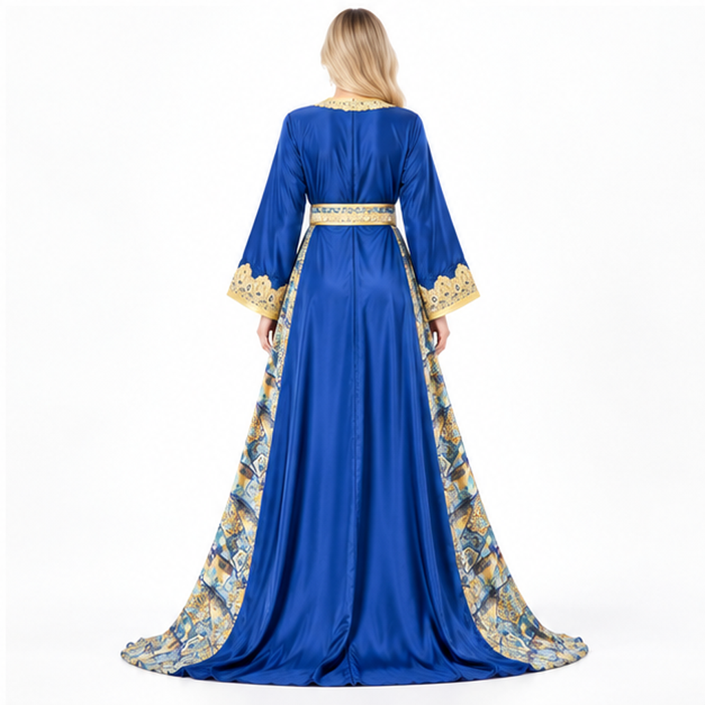 Royal Blue Embroidered Luxury Kaftan Dress-4