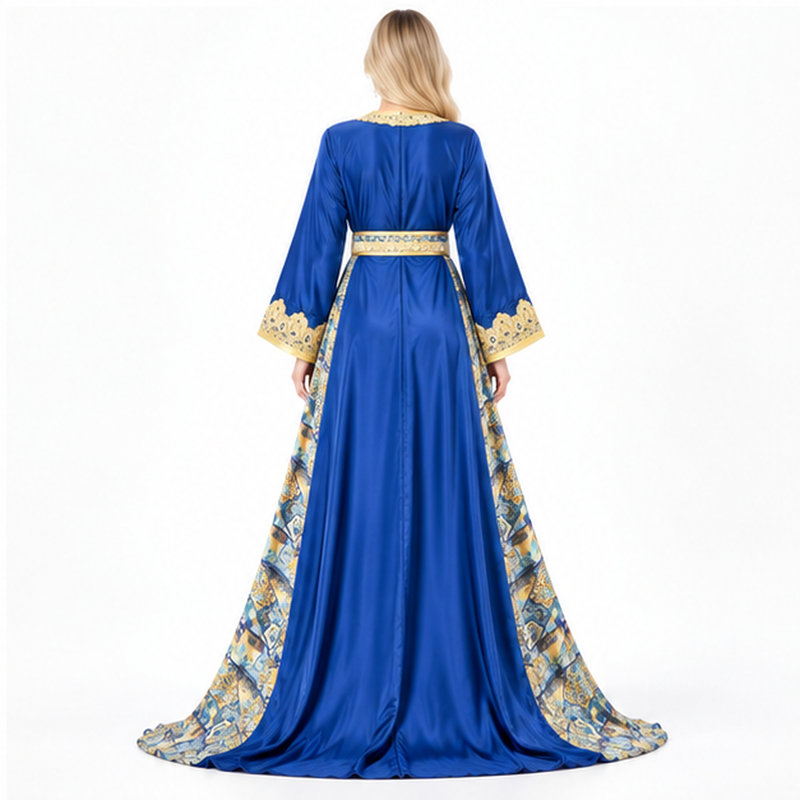 Royal Blue Embroidered Luxury Kaftan Dress-4