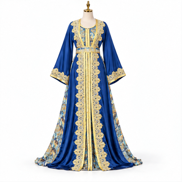 Royal Blue Embroidered Luxury Kaftan Dress-1