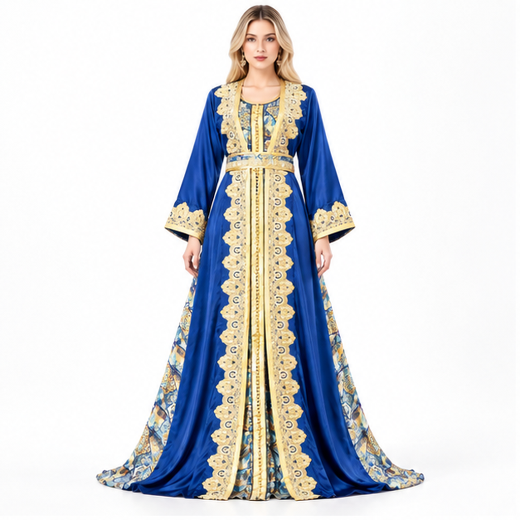 Royal Blue Embroidered Luxury Kaftan Dress-1