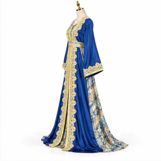 Royal Blue Embroidered Luxury Kaftan Dress-3