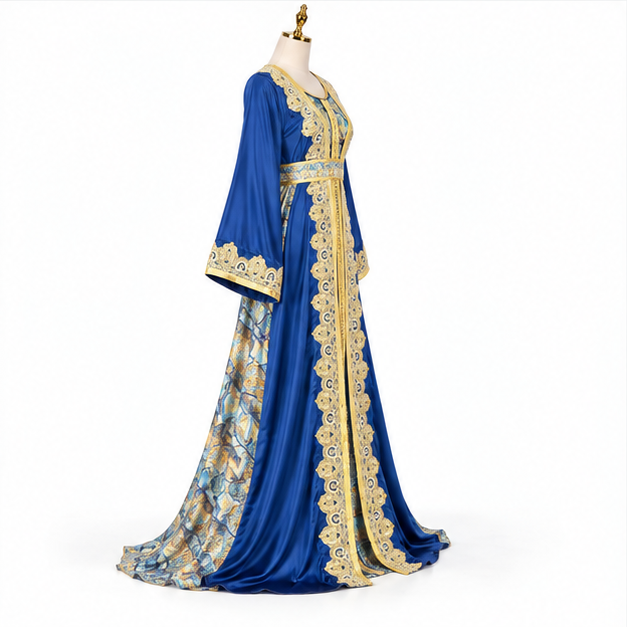 Royal Blue Embroidered Luxury Kaftan Dress-4