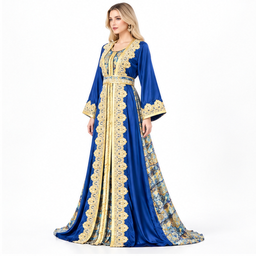 Royal Blue Embroidered Luxury Kaftan Dress-3