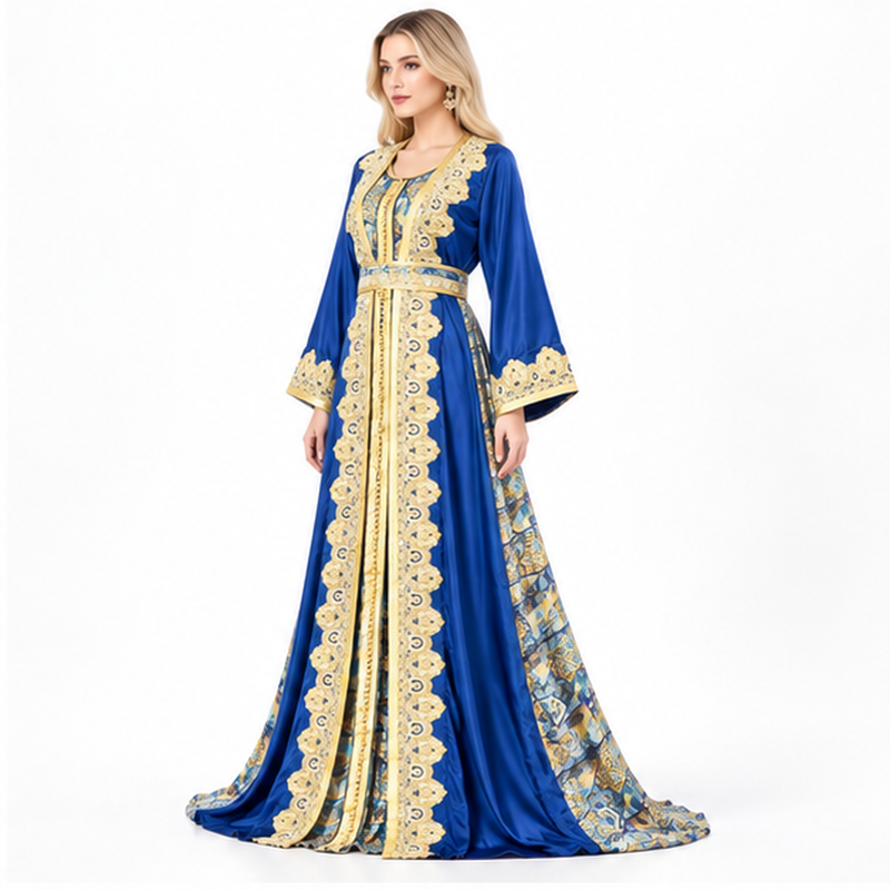 Royal Blue Embroidered Luxury Kaftan Dress-3