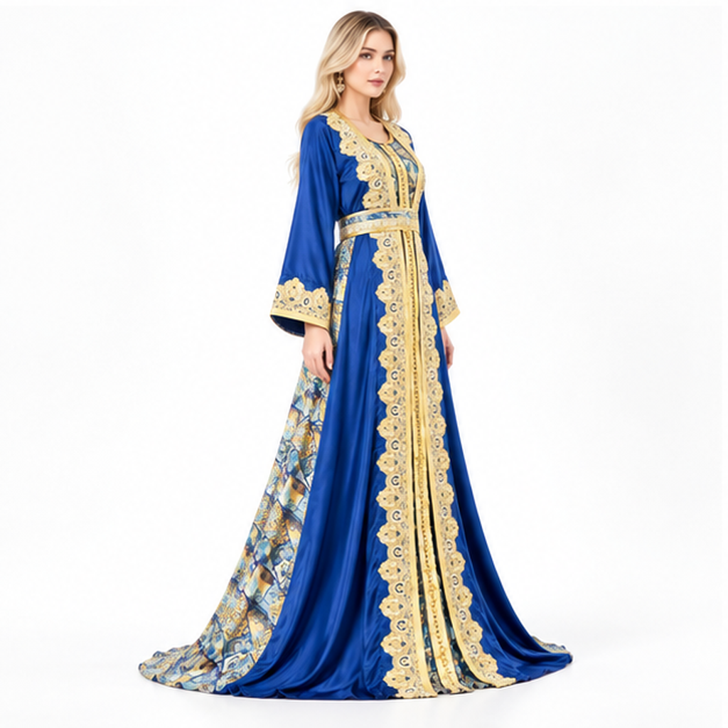 Royal Blue Embroidered Luxury Kaftan Dress-2