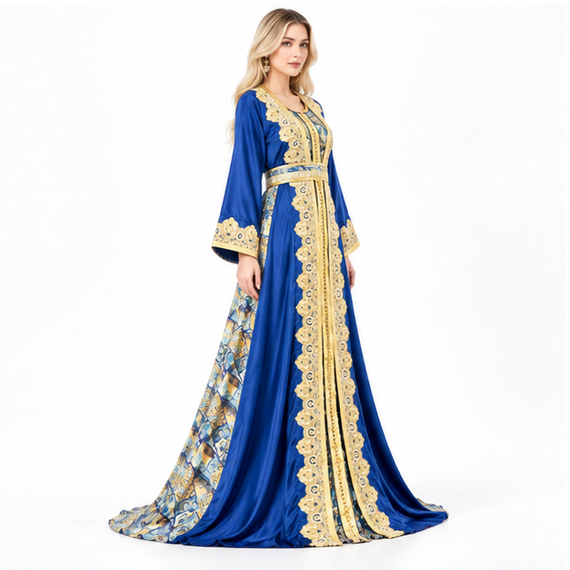 Royal Blue Embroidered Luxury Kaftan Dress-2