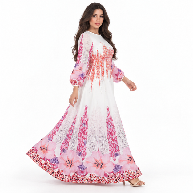 White Kaftan With Elegant Floral Patterns-2