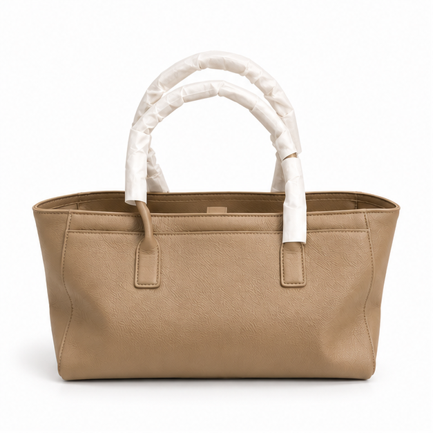 Khaki Textured Everyday Structured Tote Handbag-4