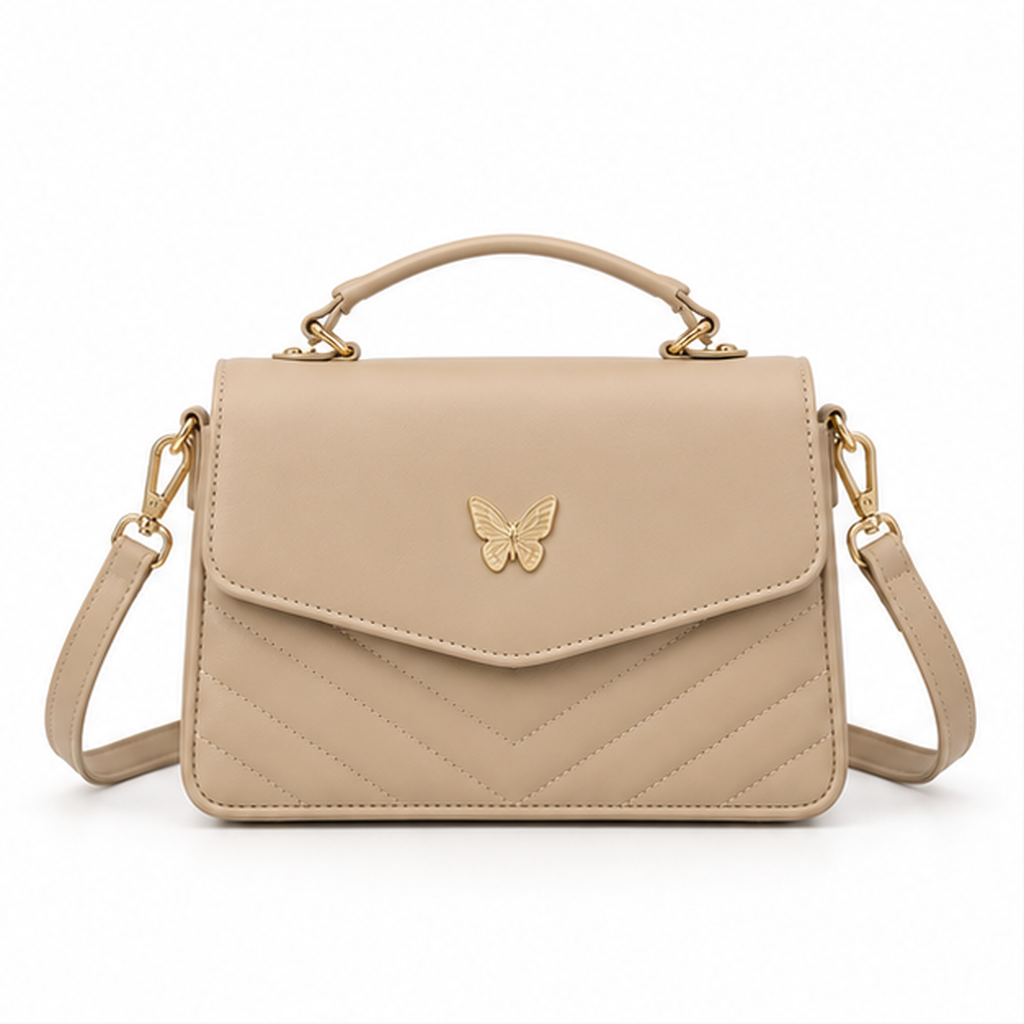Khaki Butterfly Quilted Crossbody Handbag Purse-4