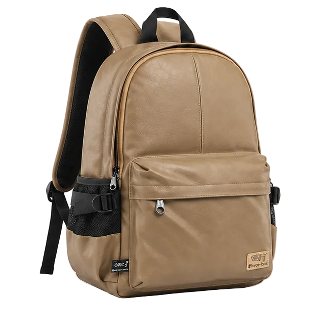 Khaki Urban Classic Leather Travel Backpack