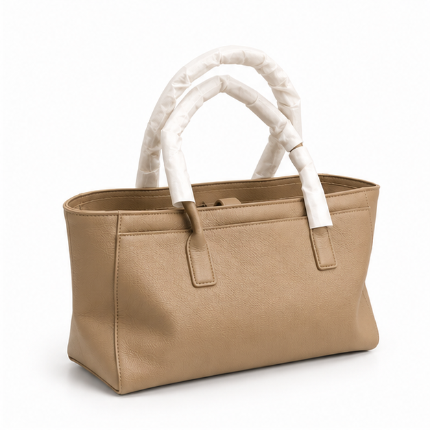 Khaki Textured Everyday Structured Tote Handbag-1