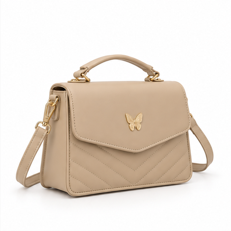 Khaki Butterfly Quilted Crossbody Handbag Purse-1