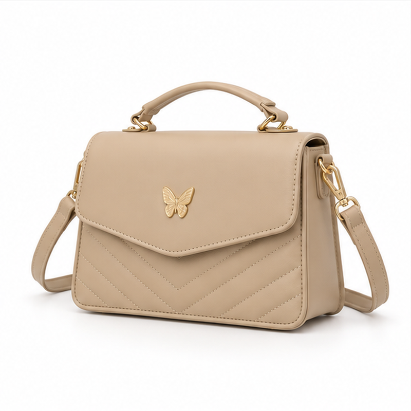 Khaki Butterfly Quilted Crossbody Handbag Purse-3