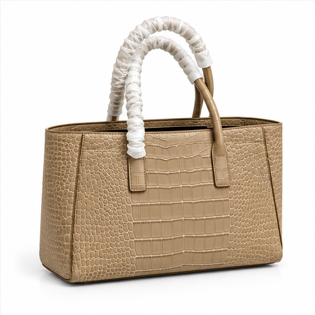 Khaki Crocodile Texture Structured Tote Bag-1