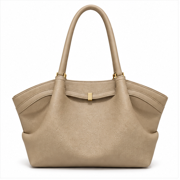 Khaki Pebbled Leather Elegant Shoulder Tote-4