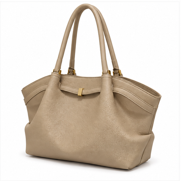 Khaki Pebbled Leather Elegant Shoulder Tote-3