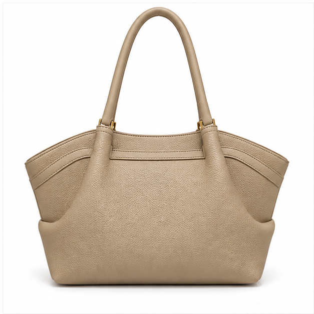 Khaki Pebbled Leather Elegant Shoulder Tote-2