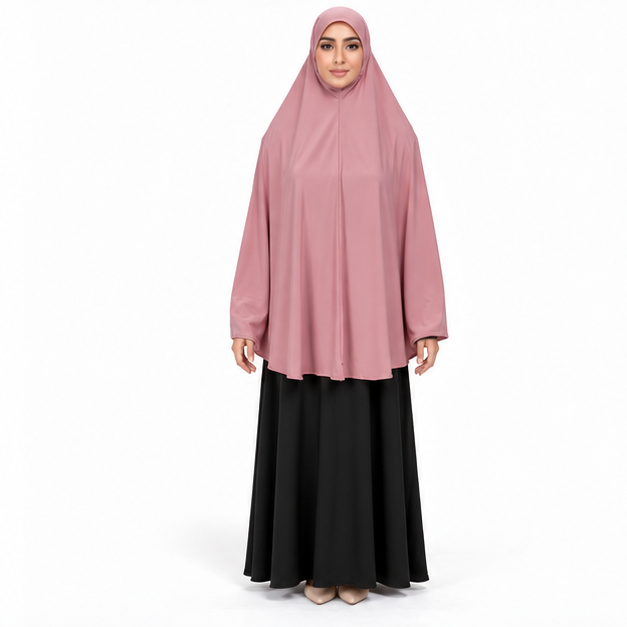 Elegant Dusty Pink Women's Khimar Hijab-1