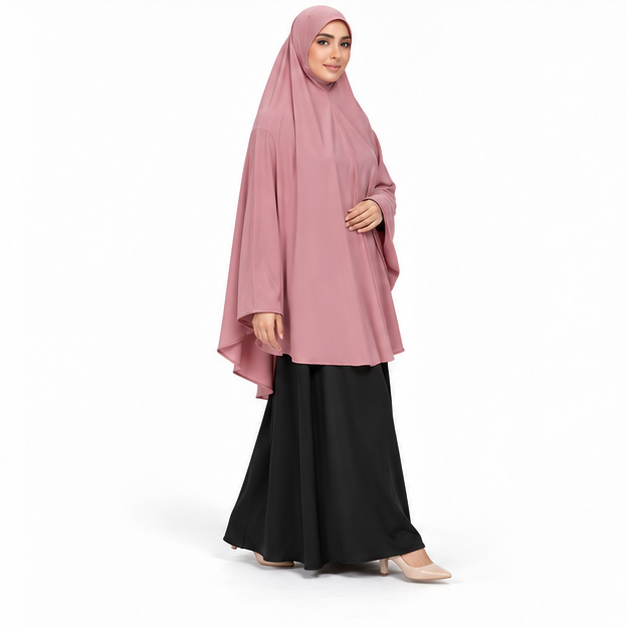 Elegant Dusty Pink Women's Khimar Hijab-2