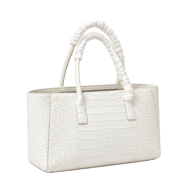 Elegant White Crocodile Embossed Structured Tote