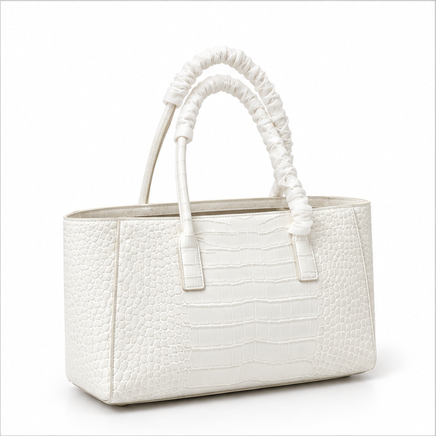 Elegant White Crocodile Embossed Structured Tote-1