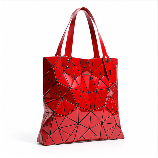 Red Geometric Glossy Structured Tote Bag-1