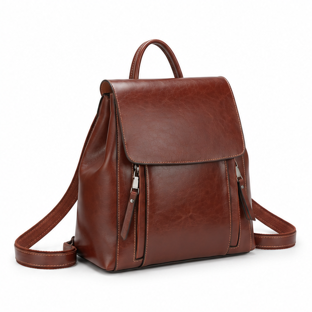 Classic Coffee Leather Adjustable Backpack Handbag-1