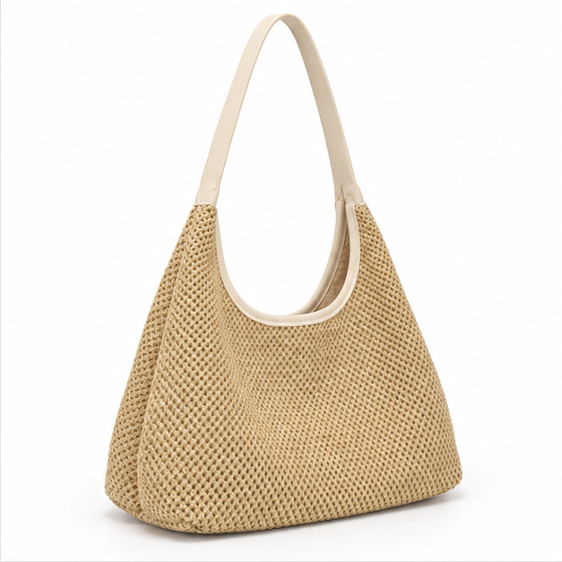 White Woven Raffia Shoulder Hobo Bag-1