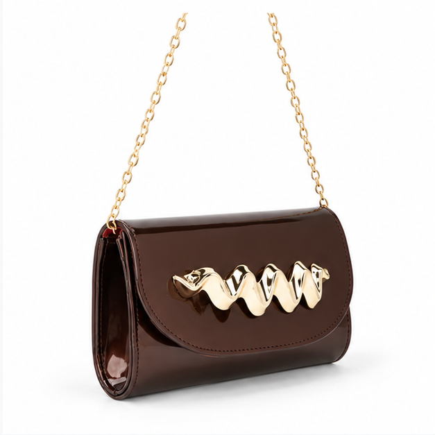 Glossy Chocolate Gold Chain Evening Bag-1