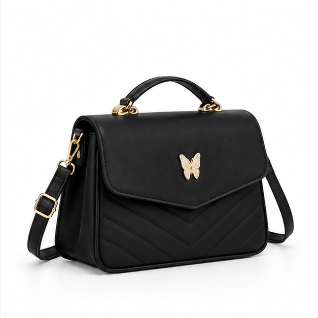 Elegant Black Butterfly Quilted Shoulder Handbag-1