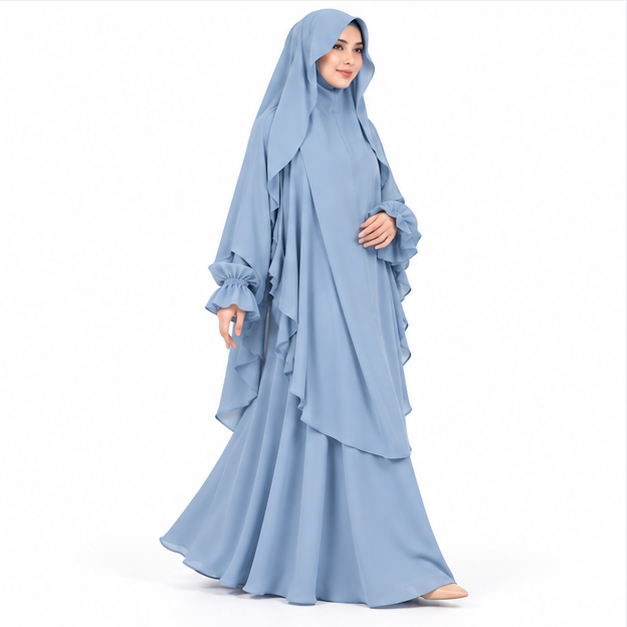 Elegant Light Blue Flowing Women's Khimar-2