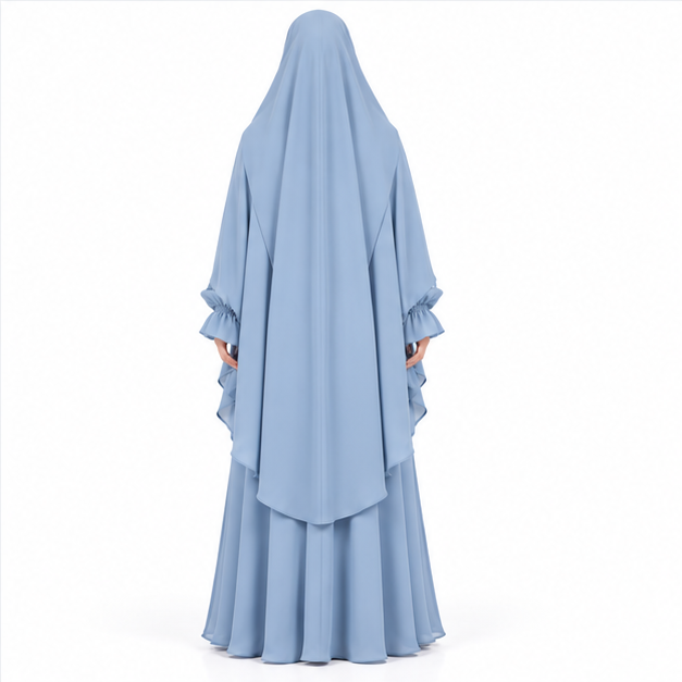 Elegant Light Blue Flowing Women's Khimar-4
